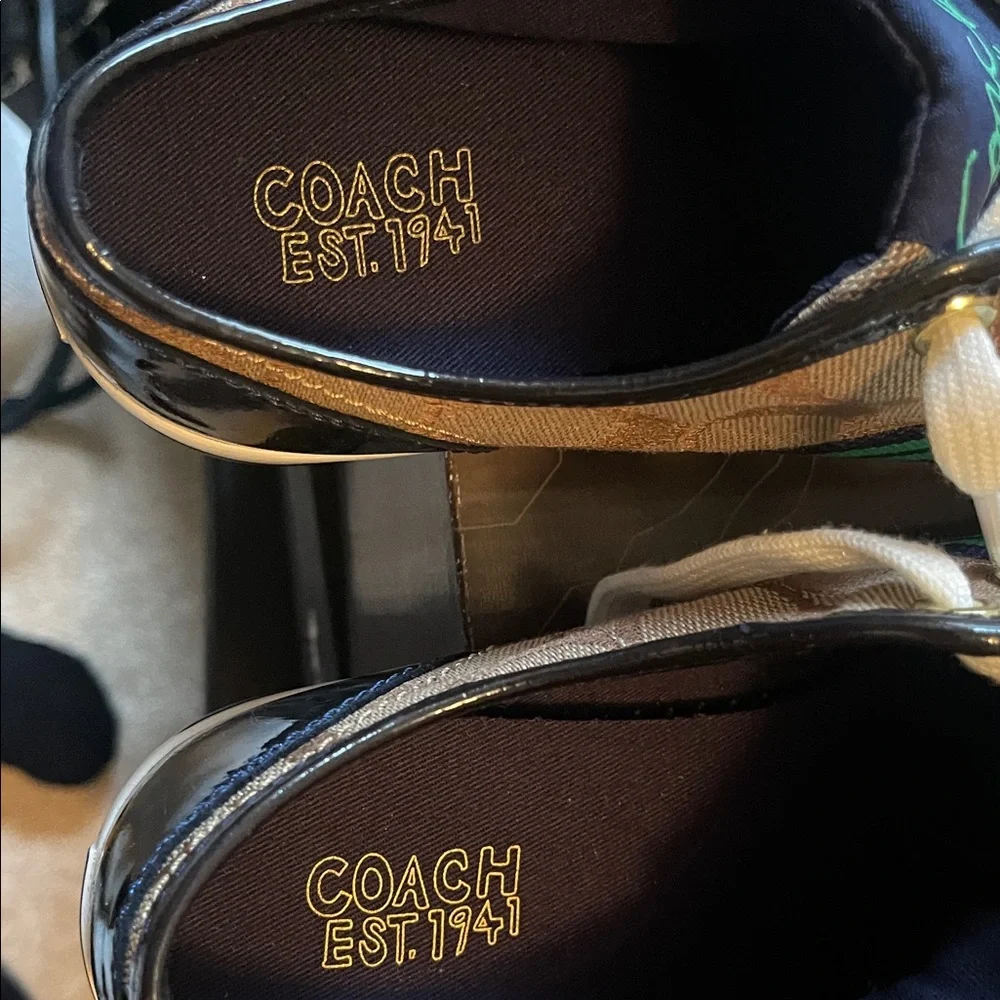 Coach Women’s Brown Signature Canvas Sneakers with Green Stripe - Picture 6 of 8